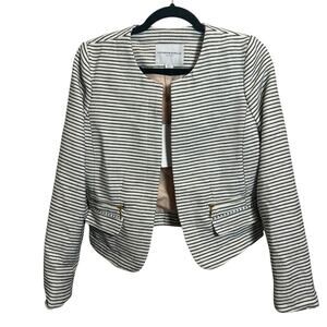 Katherine Barclay S Black & Off White Striped Open Front Jacket